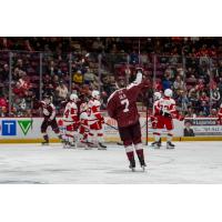 Peterborough Petes defenceman Genc Ula celebrates vs. the Soo Greyhounds