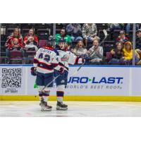 Saginaw Spirit celebrate one of Jacob Cloutier's goals