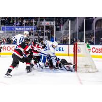 Belleville Senators goaltender Hunter Shepard sprawls to make a save against the Toronto Marlies