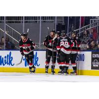 Belleville Senators get together following a goal