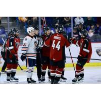 Vancouver Giants exchange fist bumps to the chagrin of the Kamloops Blazers