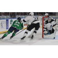 Florida Everblades forward Jesse Lansdell (left) vs. the Wichita Thunder