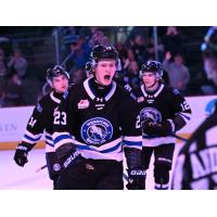 Wenatchee Wild's Sam Elliott, Dawson Seitz, and Brandon Osborne on game night