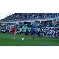 San Diego Wave FC forward Dudinha (right) vs. the Kansas City Current
