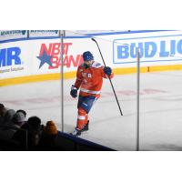 Syracuse Crunch left wing Wojciech Stachowiak reacts after a goal