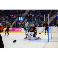 Florida Everblades forward Oliver Cooper in front of the Fort Wayne goal