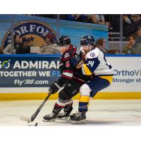 Adirondack Thunder defenseman Ryan Wheeler (left) vs. the Norfolk Admirals