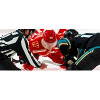 Rapid City Rush forward Rasmus Ekström faces off with the Tahoe Knight Monsters