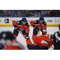 Worcester Railers forwards Matt DeMelis (left) and Anthony Repaci