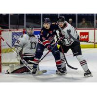 Red Deer Rebels goaltender Peyton Shore holds the Regina Pats at bay
