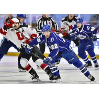 Syracuse Crunch left wing Jakob Pelletier vs. the Utica Comets