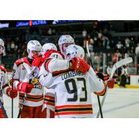 Grand Rapids Griffins congratulate Amadeus Lombardi after his overtime winner