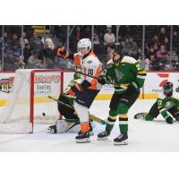 Flint Firebirds forward Jimmy Lombardi scores against the London Knights