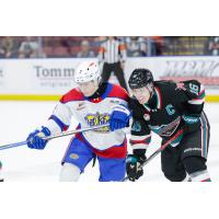 Kelowna Rockets right wing Carson Wetsch (right) vs. the Edmonton Oil Kings