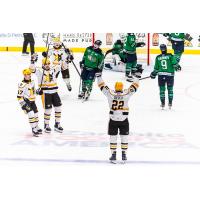 Wheeling Nailers forward Matthew Quercia reacts after a goal against the Maine Mariners