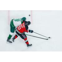 Everett Silvertips' Nolan Chastko versus Kelowna Rockets' Carson Wetsch