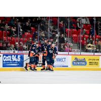 Flint Firebirds gather after a goal