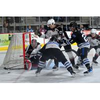 Vancouver Giants goaltender Kelton Pyne and centre Brett Olson vs. the Wenatchee Wild