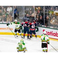 Saginaw Spirit celebrate a goal vs. the London Knights