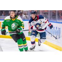 Saginaw Spirit left wing Sebastien Gervais (right) vs. the London Knights