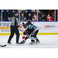 Kelowna Rockets centre Jaxon Kehrig in the faceoff circle
