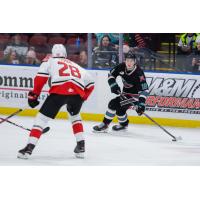 Kelowna Rockets left wing Dawson Gerwing looks for a pass