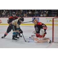 Tahoe Knight Monsters' Devon Paliani versus Rapid City Rush's Étienne Morin and Arsenii Sergeev