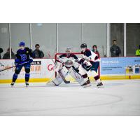 Saginaw Spirit goaltender Kaleb Papineau vs. the Brampton Steelheads