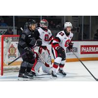 Peterborough Petes right wing Matthew Soto (left) vs. the Ottawa 67's