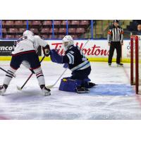 Penticton Vees goaltender Ethan McCallum makes a stop