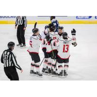 Adirondack Thunder exchange congratulations following a goal