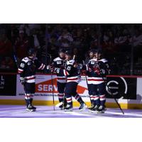 South Carolina Stingrays congratulate Josh Wilkins (15) following a goal