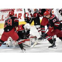 Allen Americans goaltender Marco Costantini makes a stop against the Rapid City Rush