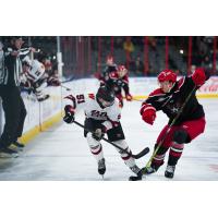 Rapid City Rush forward Quinn Olson (left) vs. the Allen Americans
