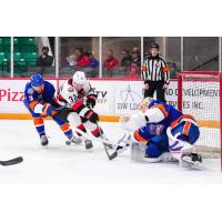 Belleville Senators forward Oskar Pettersson fires a shot against the Bridgeport Islanders