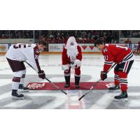 Ceremonial puck drop between the Peterborough Petes and Niagara IceDogs