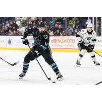 San Jose Barracuda's Yegor Afanasyev and Ontario Reign's Kenny Connors on game night