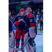 Allen Americans goaltender David Tendeck receives congratulations