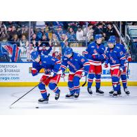 Kitchener Rangers right wing Avry Anstis (far left) and left wing Matthew Hlacar