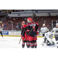 Allen Americans celebrate a Colton Hargrove goal