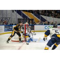 Wheeling Nailers forward Connor Lockhart awaits a pass by the Norfolk Admirals goal