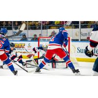 Saginaw Spirit goaltender Stepan Shurygin faces the Kitchener Rangers