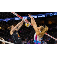 Omaha Supernovas outside hitter Brooke Nuneviller (right) vs. the Columbus Fury