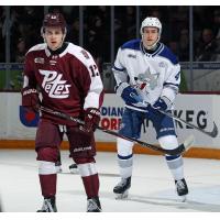 Peterborough Petes left wing Leon Kolarik vs. the Sudbury Wolves