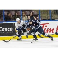 Victoria Royals' Landon Young versus Penticton Vees' Diego Johnson