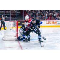 Wenatchee Wild's Gabriel Guilbault battles Spokane Chiefs' Brody Gillespie