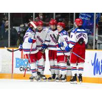 Kitchener Rangers gather following a goal