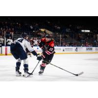 Rapid City Rush forward Ryan Wagner (right) vs. the Worcester Railers