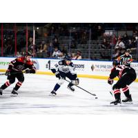 Worcester Railers forward Riley Piercey handles the puck against the Rapid City Rush