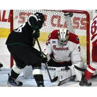 Allen Americans goaltender David Tendeck makes a stop